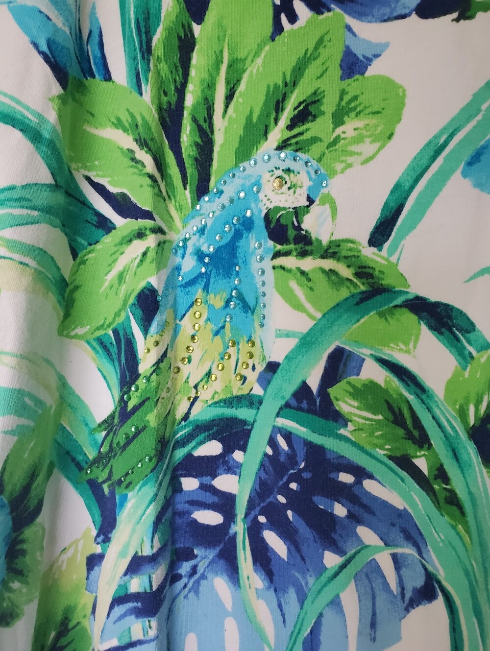 Alfred Dunner Blue/Green Tropical Floral Parrot Short Sleeve Top 3X Plus Size